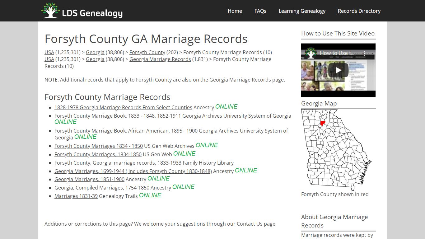 Forsyth County GA Marriage Records - LDS Genealogy